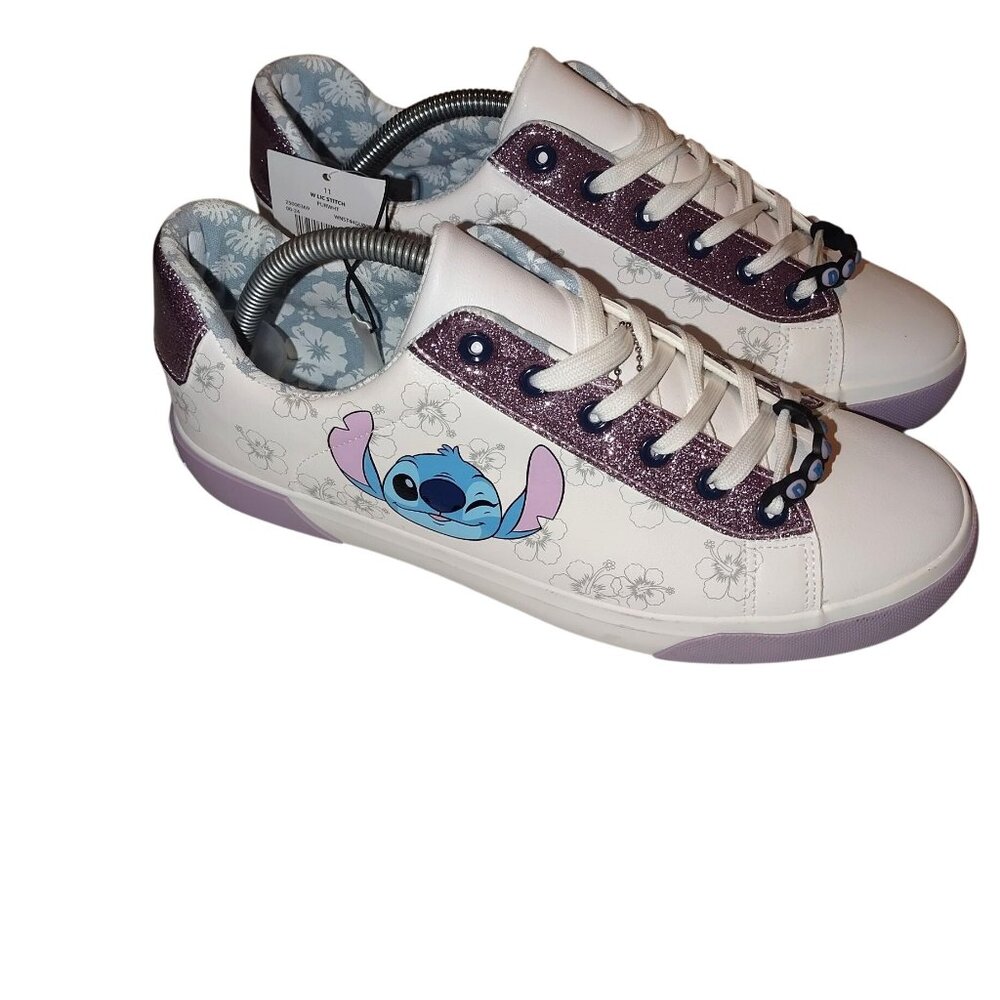 Disney Stitch Womens Sneakers Purple & White Floral Lace-Up Shoes -NEW
